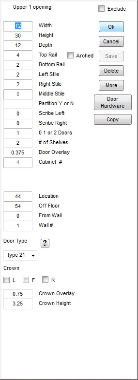 Cabinet editing window